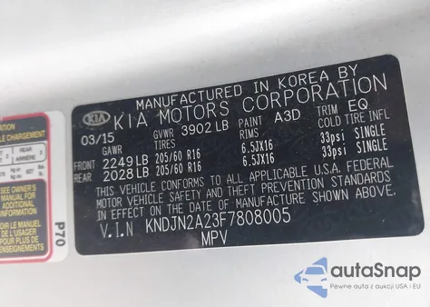 2015 Kia Soul z USA, uszkodzony, nr VIN KNDJN2A23F7808005